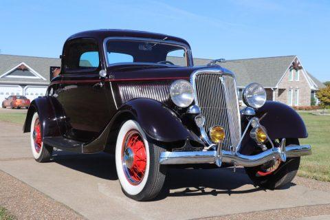 1934 Ford 3 Window Steel Body Coupe Burgundy with Tan Interior for sale