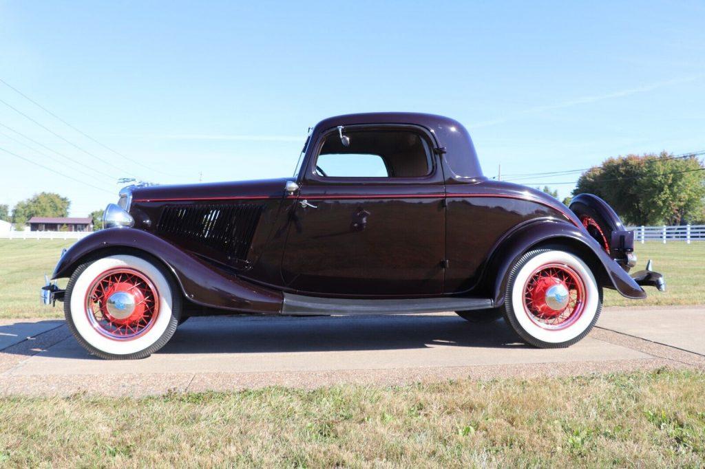 1934 Ford 3 Window Steel Body Coupe Burgundy with Tan Interior